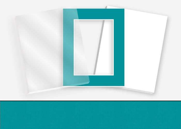 Pkg 071: Glass, Foamboard, and Mat #3357 (Aqua Green) with 2 inch Border