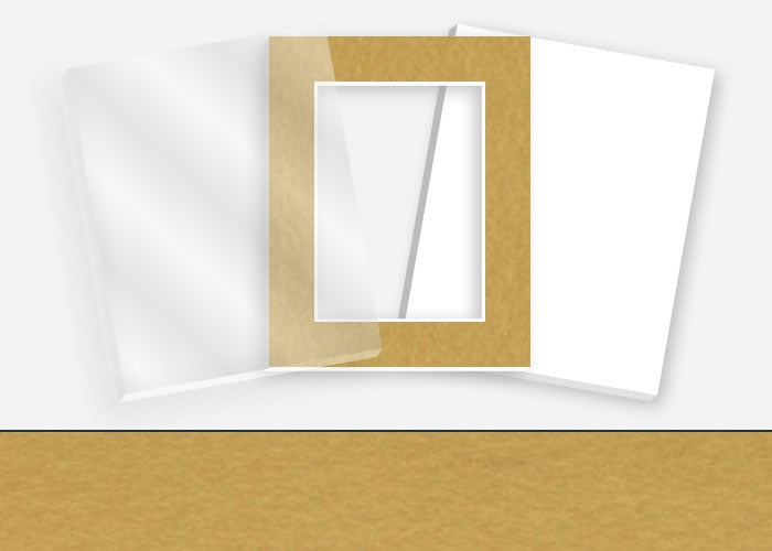 Pkg 175: Glass, Foamboard, and Mat #0968 (Old Gold) with 2 inch Border